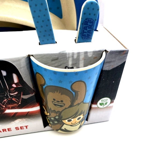 Starwars Baby Feeding Set 5pc Bamboo Fiber Dinnerware Plate Bowl Cup Spoon Fork - Picture 4 of 7